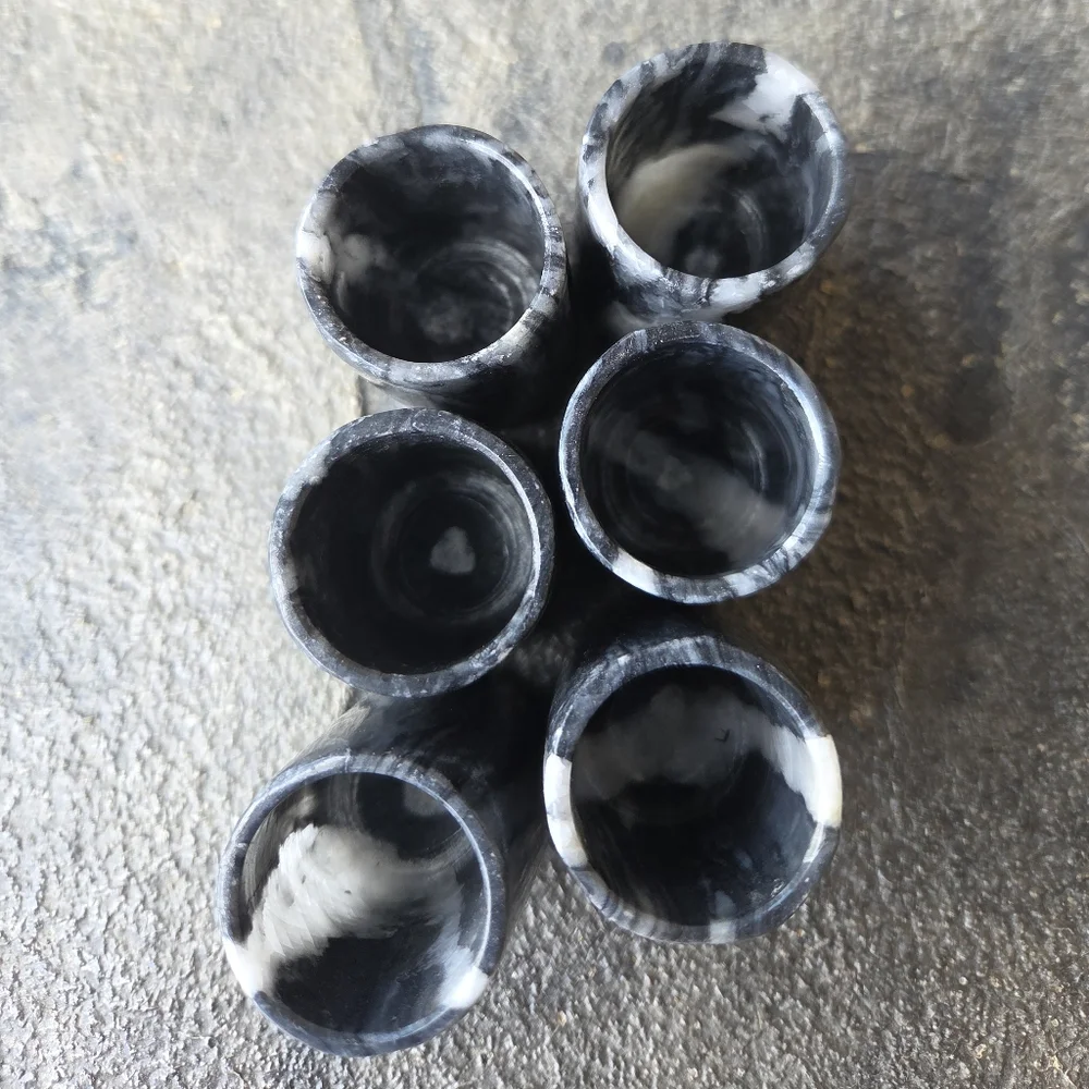 Handcarved Marble Shot Glass Set with Tray